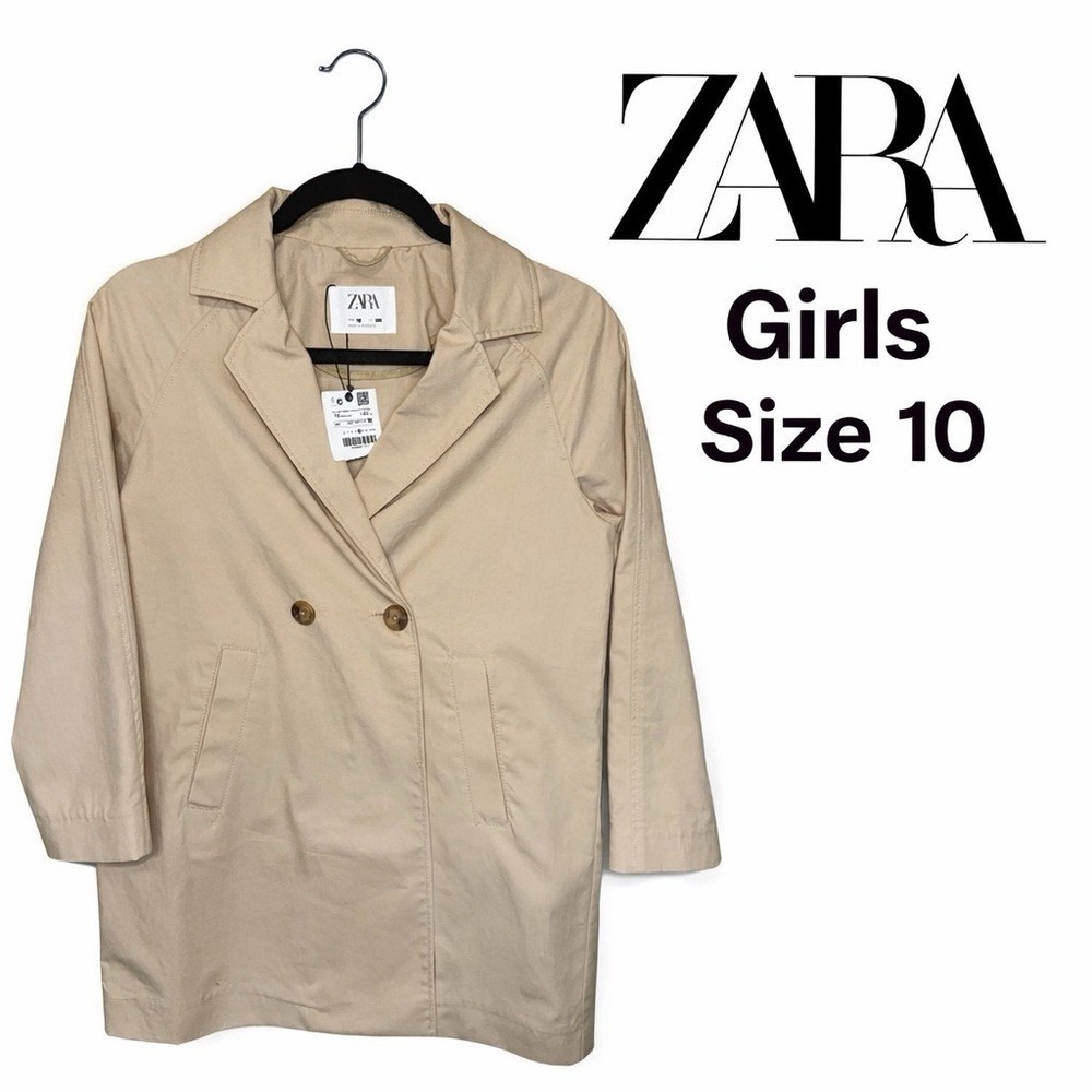 ZARA Girls Size 10 Beige Trench Coat NEW WITH TAGS Double Breasted 100% Cotton